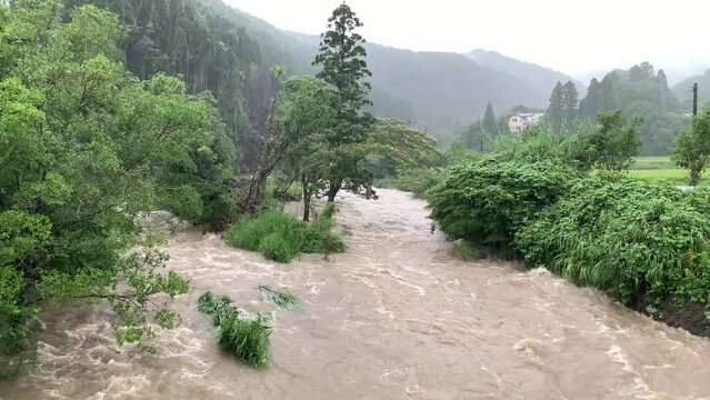 Over flowing river Miyazaki Kyushu Japan Typhoon