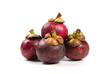 Mangosteen fruit isolated on white background . © zhikun sun