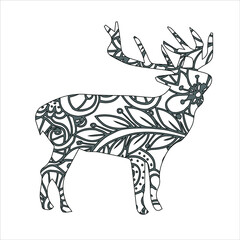 Mandala animal coloring page with deer   hand drawn for decorating. Animal mandala deer  vector illustration 