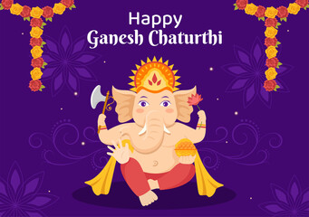 Happy Ganesh Chaturthi Social Media Template Flat Cartoon Background Vector Illustration