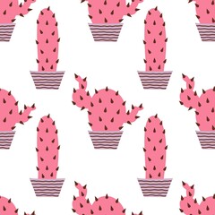 Summer floral seamless cartoon cactus pattern for fabrics and textiles and packaging and wrapping paper and kids