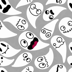 Fototapeta premium Autumn Halloween seamless cartoon ghost pattern for fabrics and wrapping paper and clothes print and kids