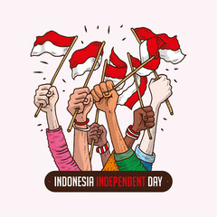 Hands waving flag in indonesia independent day