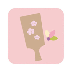 ピンク色の背景に描かれた梅柄の羽子板と羽根のイラスト