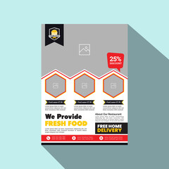 Fototapeta premium Vertical Delicious Food Flyer or Banner Template Design Vector, Magazine, Poster, Presentation, Brochure, Cover with Creative, Abstract, Modern and Professional colorful A4 Layout