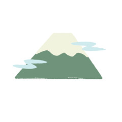 富士山と雲のシンプルなカラーイラスト