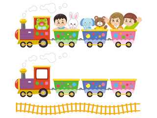 子供と動物が乗っているカワイイ汽車