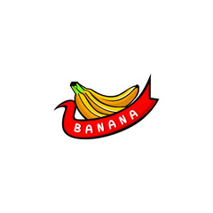 Banana Logo Icon With banner ribbon simple