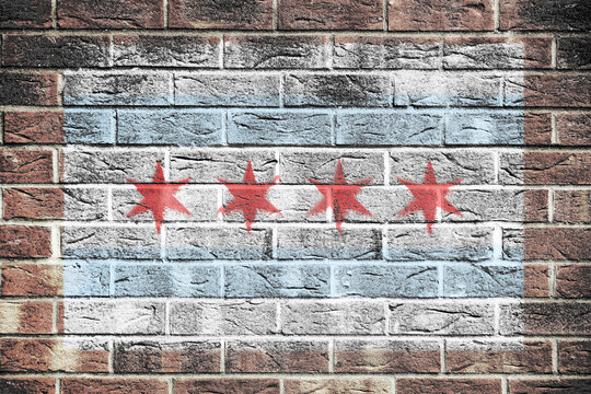 Chicago flag on a brick wall background
