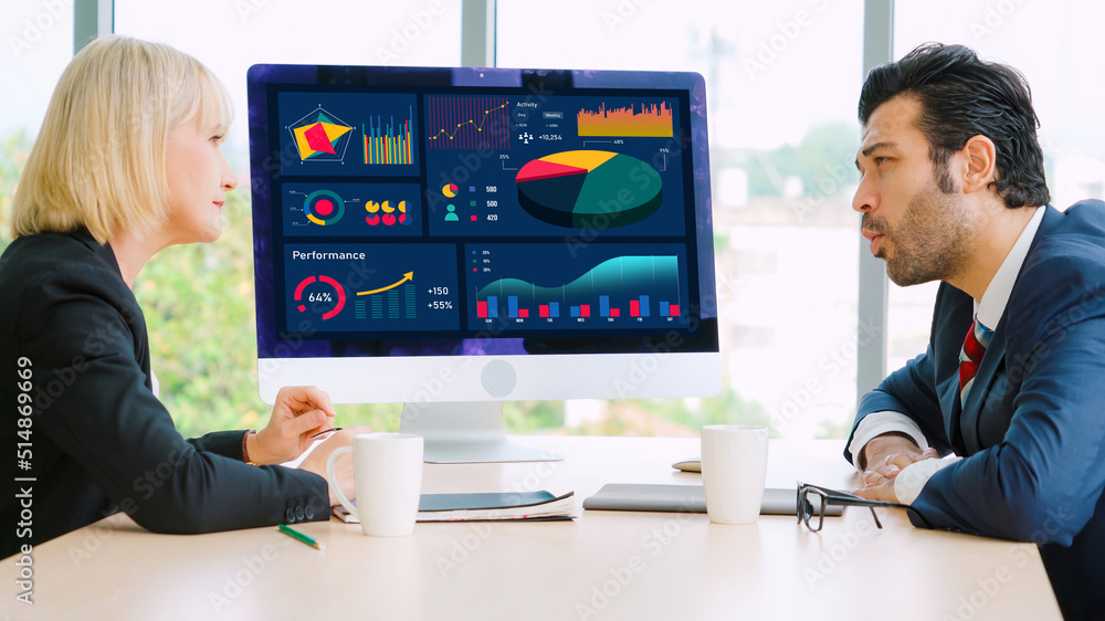 Poster business data dashboard analysis by ingenious computer software . investment application display bus