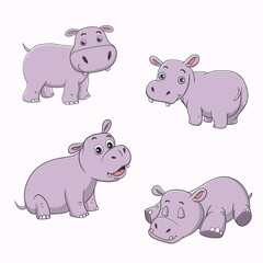 vector illustration of cute cartoon hippo collection set