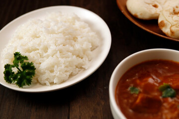 Indian curry and rice on the table