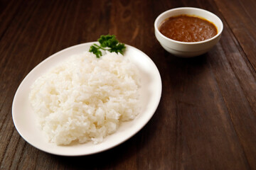 Indian curry and rice on the table