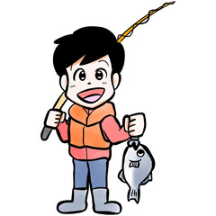 釣りをする男性のイラスト