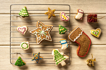 christmas glazed gingerbread cookies, stars, trees, hearts and boots