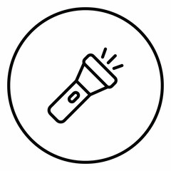 Flashlight, lamp, light, line icon outline in circle, flashlight sign.