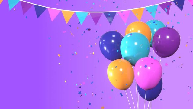 Happy birthday congratulation or holiday celebration video with balloons and confetti. Anniversary celebration