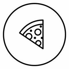 Pizza slice in circle black and white outline button, line icon vector illustration, food, fast food, pepperoni