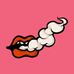 Smoking lips cartoon vector illustration