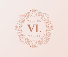 VL Initials letter Wedding monogram logos collection, hand drawn modern minimalistic and floral templates for Invitation cards, Save the Date, elegant identity for restaurant, boutique, cafe in vector