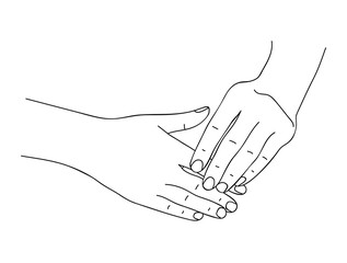 Acupressure self-massage of palms and fingers to relieve pain symptoms in body. To relax after busy day, stretch joints, speed up recovery processes in skin. Manual practice. Oriental Medicine. Sketch