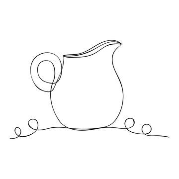 recommend clip art: Milk jug silhouette. One continuous line drawing. Tea time. Creamer jug for serving with coffee or tea. Design element for cafes, food delivery sites and restaurants. Sketch in minimalist style