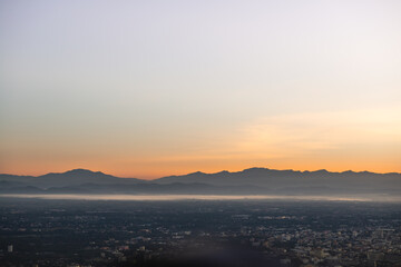 Mountain and Phrae city view in the early morning while sunrise