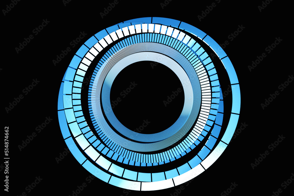 Wall mural 3d illustration of a portal from a circle,  walkway.  A close-up of a blue  round monocrome tunnel.