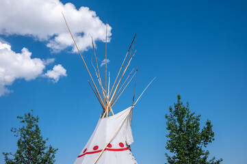 Top of a Tipi (tepee) at Canada Day celebrations in Calgary, Alberta. © Jeff Whyte