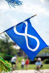 Metis flag hanging in the wind on nice summer day. © Jeff Whyte