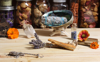 Dried Lavender With Palo Santo Wood and Abalone Shell For Smudging Ritual