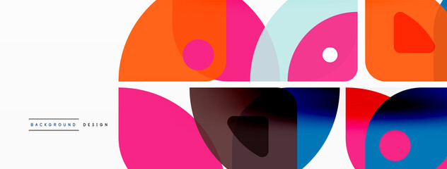 Colorful minimal geometric abstract background. Triangle shape with round elements, circles. Trendy techno business template for wallpaper, banner, background or landing
