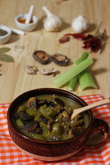 Hearty Mushroom and Celery Soup With Spicy Vegetable Broth