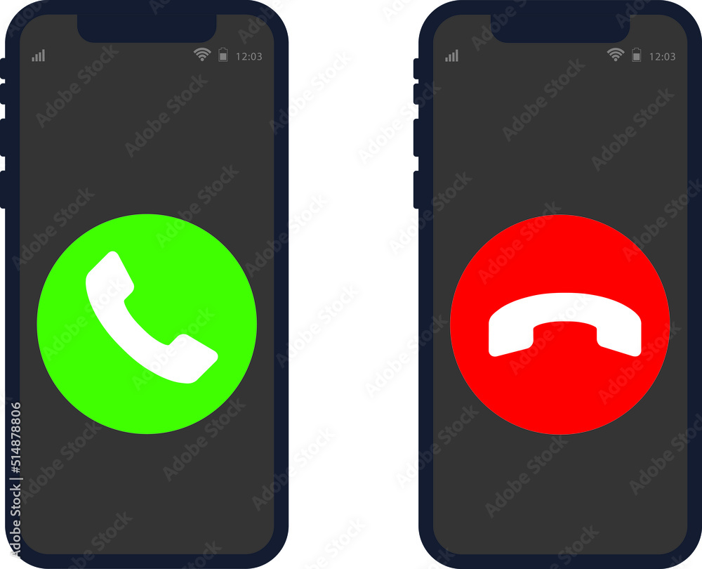 Aufkleber answer and decline phone call buttons. green yes/no buttons with handset silhouettes icon. phone cal