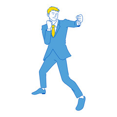 ファイティングポーズをするビジネスマンのイラスト（白背景・ベクター・切り抜き）