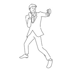 ファイティングポーズをするビジネスマンのイラスト（白背景・ベクター・線画・切り抜き）