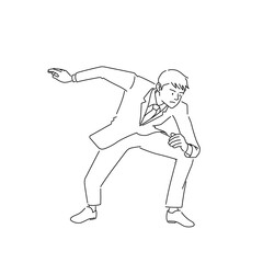 スタートダッシュを狙うビジネスマンのイラスト（白背景・ベクター・線画・切り抜き）