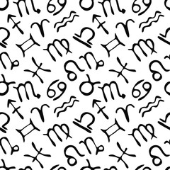 Zodiac signs, seamless pattern, hand drawn, vector design