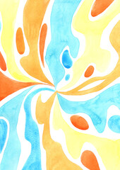Fototapeta na wymiar Yellow, orange and blue watercolor abstract background for decoration on summer and tropical party concept.
