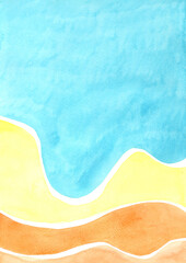 Yellow, orange and blue watercolor abstract background for decoration on summer and tropical party concept.