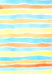 Yellow, orange and blue watercolor abstract background for decoration on summer and tropical party concept.