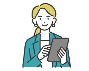 タブレットを操作する外国人女性のビジネスパーソンの上半身のベクターイラスト素材／ビジネス／ビジネスパーソン／アイコン