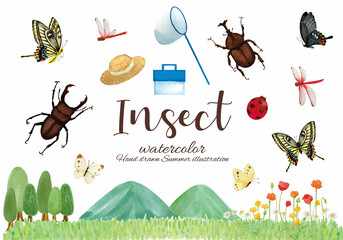 夏の昆虫採集の水彩画素材セット © fuufuu
