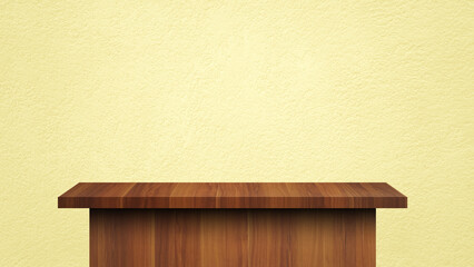 perspective of  brown wooden floor on yellow concrete wall background for interior and display show products. studio room