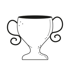 Trophy cup in sketch doodle style. Hand drawn cartoon sport winner trophy cup. Vector illustration isolated on white background