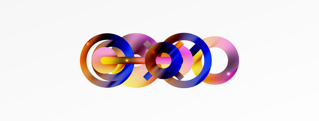 Minimal geometric abstract background. Shiny and glossy circle, line and round shapes design. Trendy techno business template for wallpaper, banner, background or landing