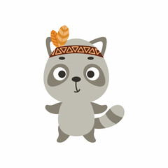 Cute tribal raccoon. Wild and free. Cartoon animal character for kids t-shirts, nursery decoration, baby shower, greeting card, invitation, house interior. Vector stock illustration