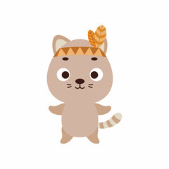 Cute tribal cat. Wild and free. Cartoon animal character for kids t-shirts, nursery decoration, baby shower, greeting card, invitation, house interior. Vector stock illustration