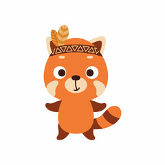 Cute tribal red panda. Wild and free. Cartoon animal character for kids t-shirts, nursery decoration, baby shower, greeting card, invitation, house interior. Vector stock illustration