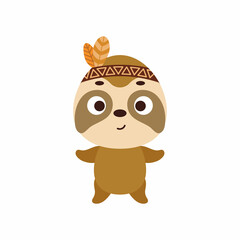 Cute tribal sloth. Wild and free. Cartoon animal character for kids t-shirts, nursery decoration, baby shower, greeting card, invitation, house interior. Vector stock illustration